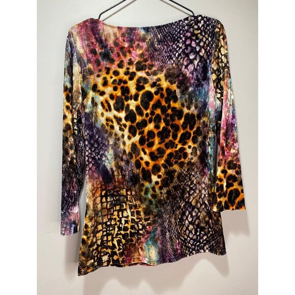 Boston Proper Womens Medium Y2K Boho Multicolor Animal Print Ruched Velvet Top - Picture 2 of 4